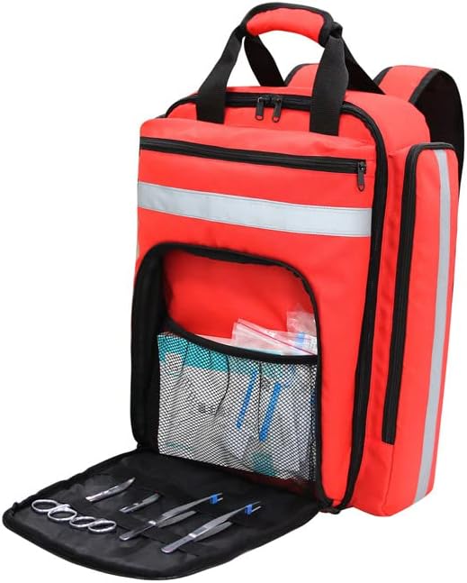 Professional Empty First Aid Kit, Emergency Medical Assistant Backpack, Compartment Kit Bracket, Designed for Caregivers and Emergency Medical Supplies, Lightweight and Durable (Red)