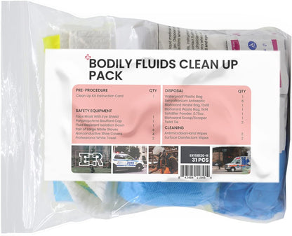 Ever Ready First Aid Bodily Fluids Clean Up Refill Kit with Instructions, OSHA Compliant - 31 Pieces