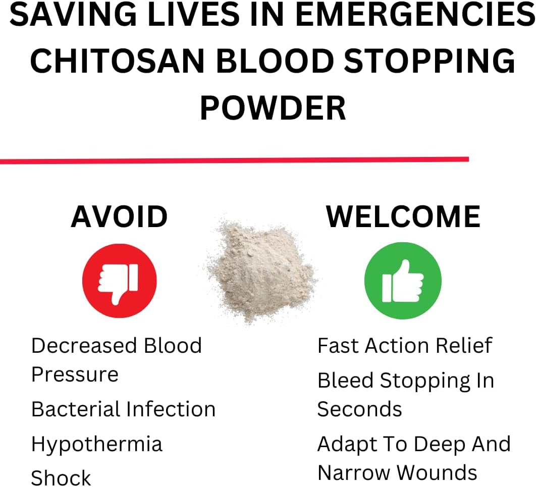 Chitosan Granules Blood Stop Powder- First Aid Powder for Blood Clotting - Trauma First Aid Kit for Camping Safety, Survival Equipment & Essential for Moderate to Severe Bleeding Wounds