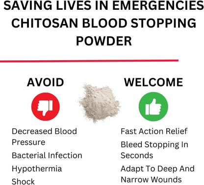 Chitosan Granules Blood Stop Powder- First Aid Powder for Blood Clotting - Trauma First Aid Kit for Camping Safety, Survival Equipment & Essential for Moderate to Severe Bleeding Wounds