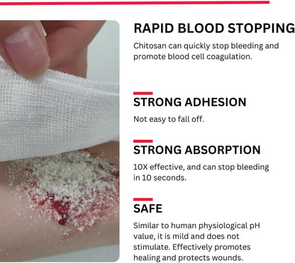 Chitosan Granules Blood Stop Powder- First Aid Powder for Blood Clotting - Trauma First Aid Kit for Camping Safety, Survival Equipment & Essential for Moderate to Severe Bleeding Wounds