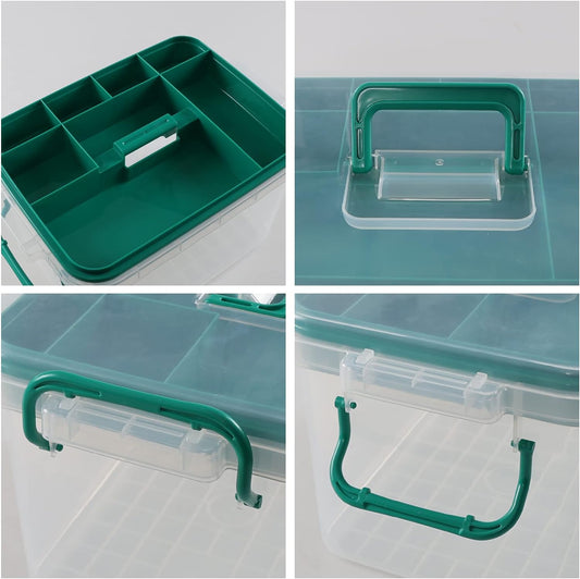 Clear First Aid Box Organizer with Compartments, Plastic Handle First Aid Kit, Ideal for Emergency, School, Car, Survival, Travel, Camping, Hunting