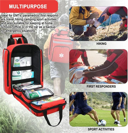 Professional Empty First Aid Kit, Emergency Medical Assistant Backpack, Compartment Kit Bracket, Designed for Caregivers and Emergency Medical Supplies, Lightweight and Durable (Red)