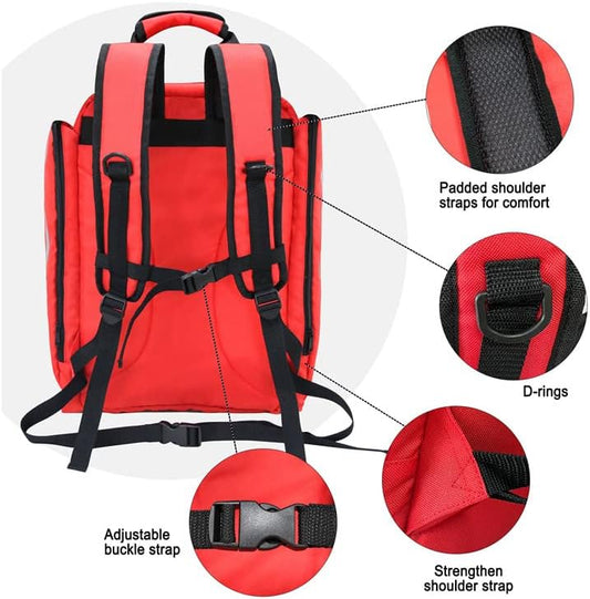 Professional Empty First Aid Kit, Emergency Medical Assistant Backpack, Compartment Kit Bracket, Designed for Caregivers and Emergency Medical Supplies, Lightweight and Durable (Red)