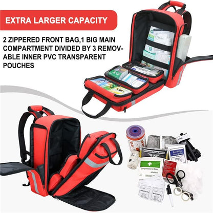 Professional Empty First Aid Kit, Emergency Medical Assistant Backpack, Compartment Kit Bracket, Designed for Caregivers and Emergency Medical Supplies, Lightweight and Durable (Red)