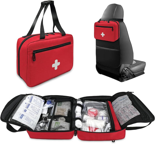 First Aid Bag Empty, Compact and Portable Medical Supplies Organizer with Multiple Compartments, Emergency Trauma Bag for Travel, Camping, Hiking, Car, Travel and Home Use, Red(Bag Only)