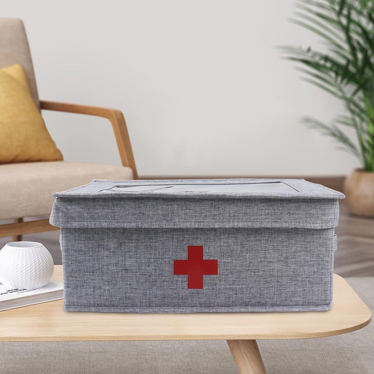 First Aid Medicine Box, Linen First Aid Kit Supplies Box, Medicine Storage Box Medicine Bag, Pill Bottle Organizer, First Aid Empty Box with Lid for Home & Travel Emergency Tool Set - Gray