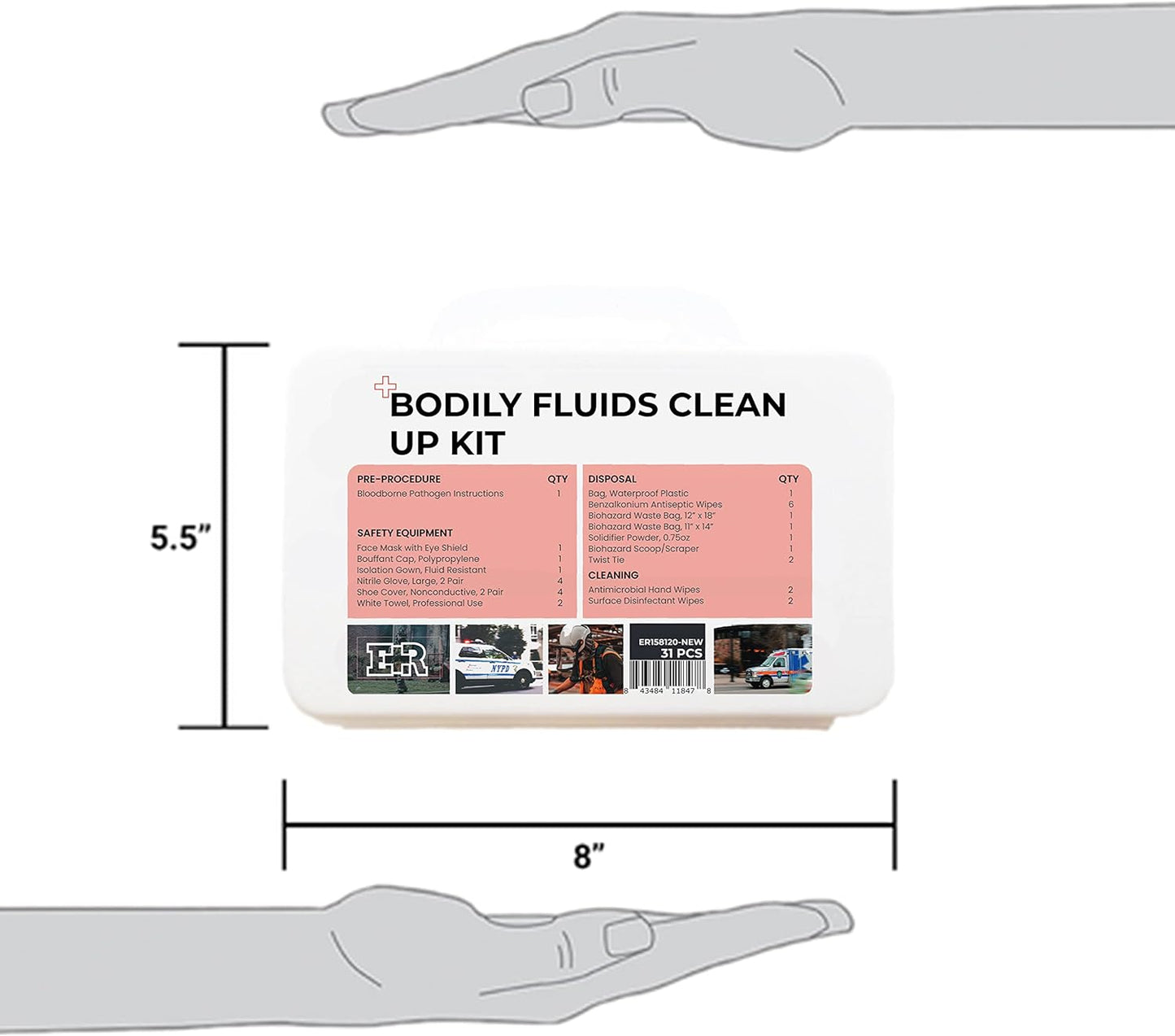 Ever Ready First Aid Bodily Fluids Clean Up Kit with Instructions and Wall Mountable Case, OSHA Compliant – 31 Pieces