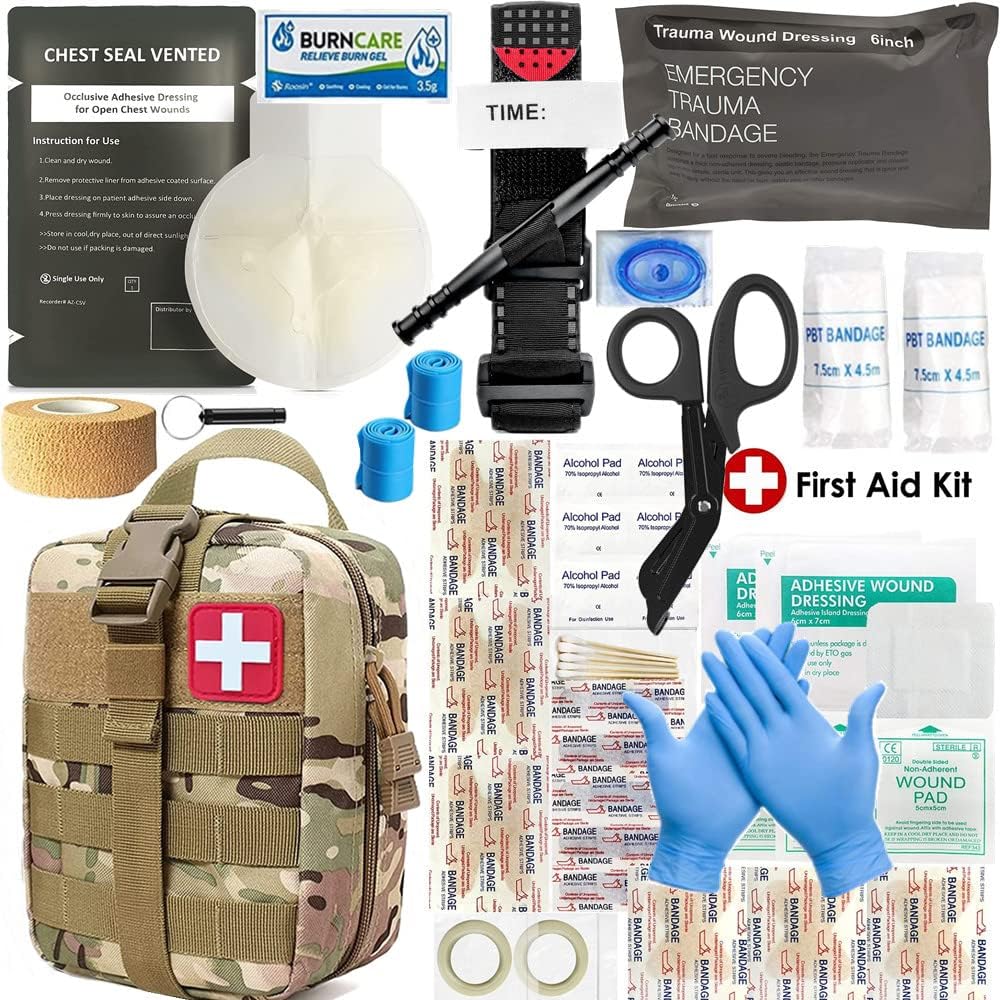 Medical Kit Trauma Kit with Tourniquet, Emergency Survival First Aid Kits, EMT IFAK Medical Kit for Military Camping and Hiking