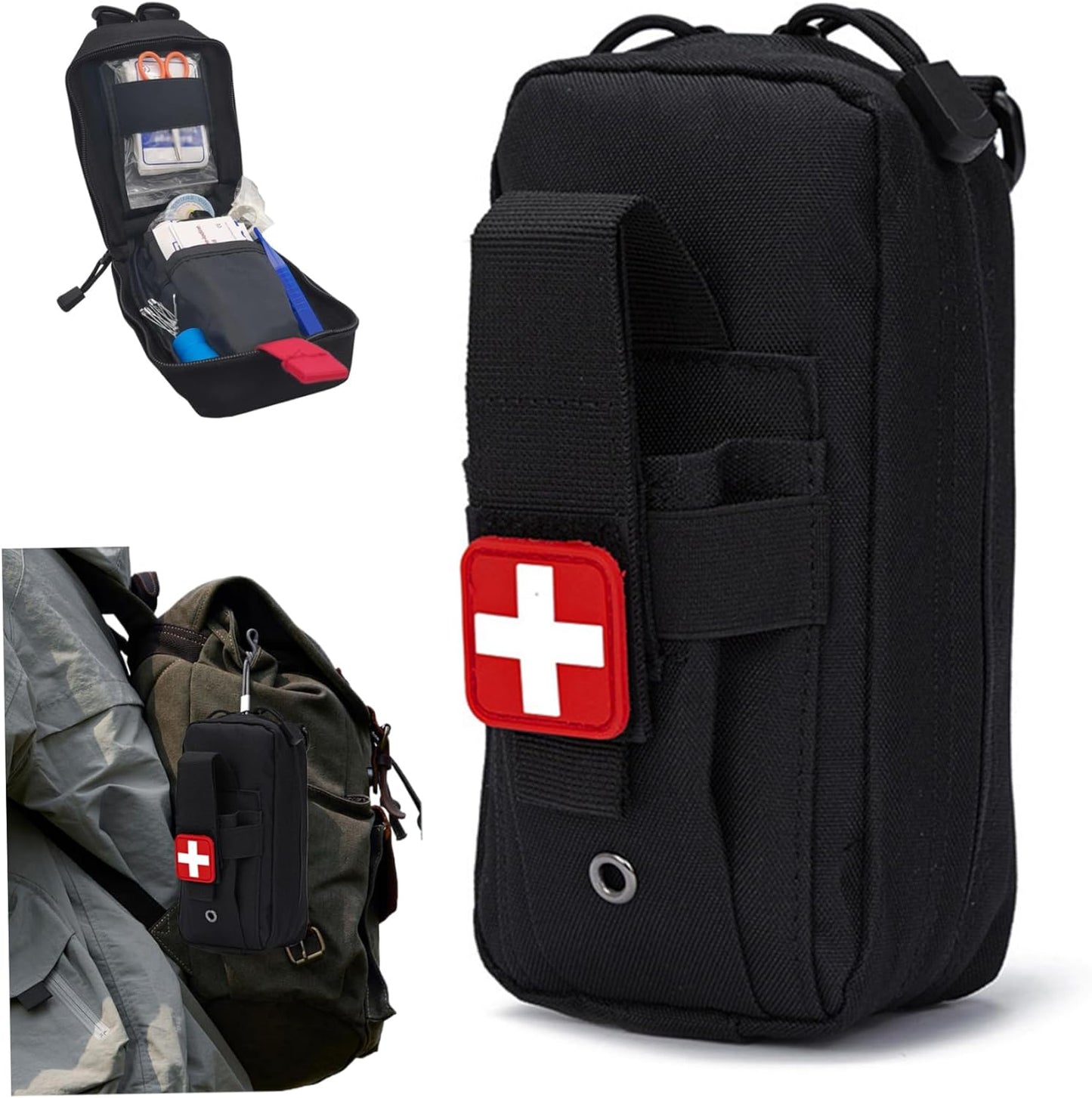 First Aid Kit Bag, Nylon Pouches with Multiple Pockets Tactical Emergency Empty First Aid First Aid Kit Refill with Snap Straps First Aid Kits First Aid Bag for Outdoor Hiking Camping Climbing.