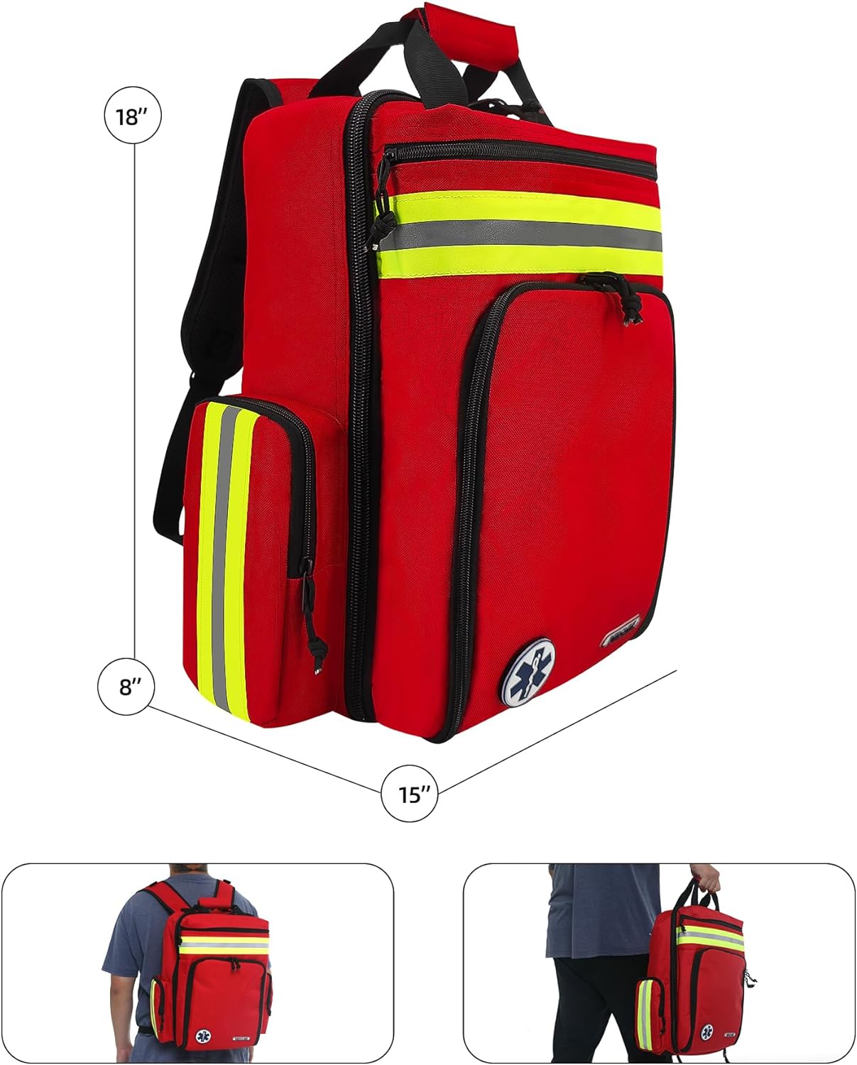 First Aid Backpack,Emergency Medical Backpack Empty, Survival Essentials Trauma Kit Bag First Responder Carrier for EMT, Paramedics, Red