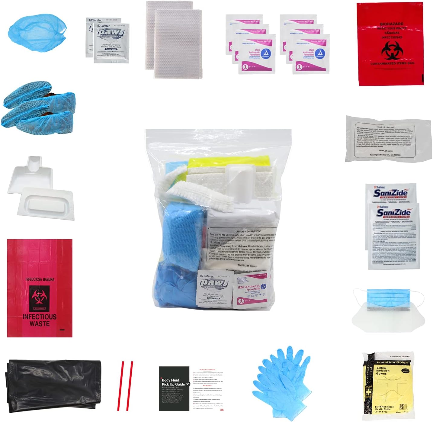 Ever Ready First Aid Bodily Fluids Clean Up Refill Kit with Instructions, OSHA Compliant - 31 Pieces