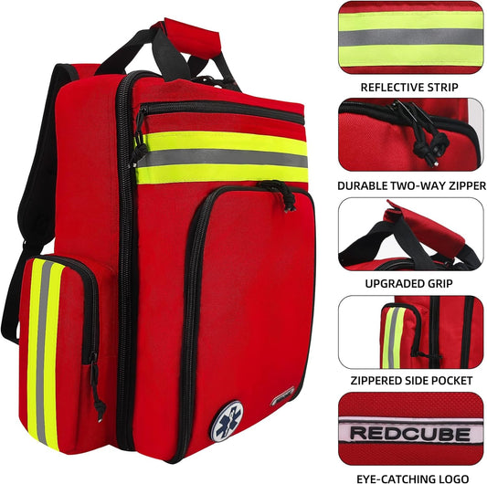 First Aid Backpack,Emergency Medical Backpack Empty, Survival Essentials Trauma Kit Bag First Responder Carrier for EMT, Paramedics, Red