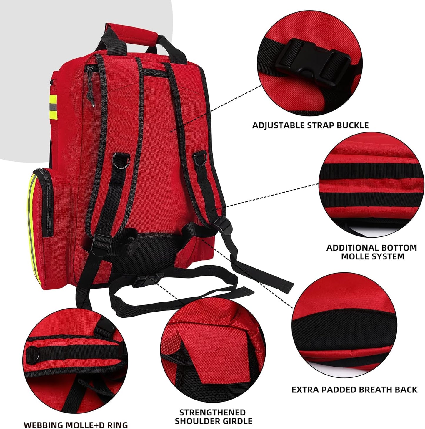 First Aid Backpack,Emergency Medical Backpack Empty, Survival Essentials Trauma Kit Bag First Responder Carrier for EMT, Paramedics, Red