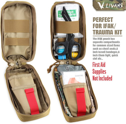 LIVANS Tactical MOLLE Medical Pouch, Rip-Away EMT First Aid Pouch IFAK Trauma Kit Everyday Carry Survival Bag Include Cross Patch