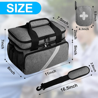 Medicine Storage and Organizer Bag Empty with Reflective Strip, Pill Bottle Organizer Storage with Portable Small Pouch, Home First Aid Kit for Emergency Medication Travel Bag Gray (Case Only)