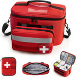 Medicine Organizer Bag, Family First Aid Bag Empty, Medical Bottle Storage Bag for Emergency, Detachable Divider Medical Travel Bag , Medication Bag with Adjustable Shoulder Strap, Trauma Bag-Red