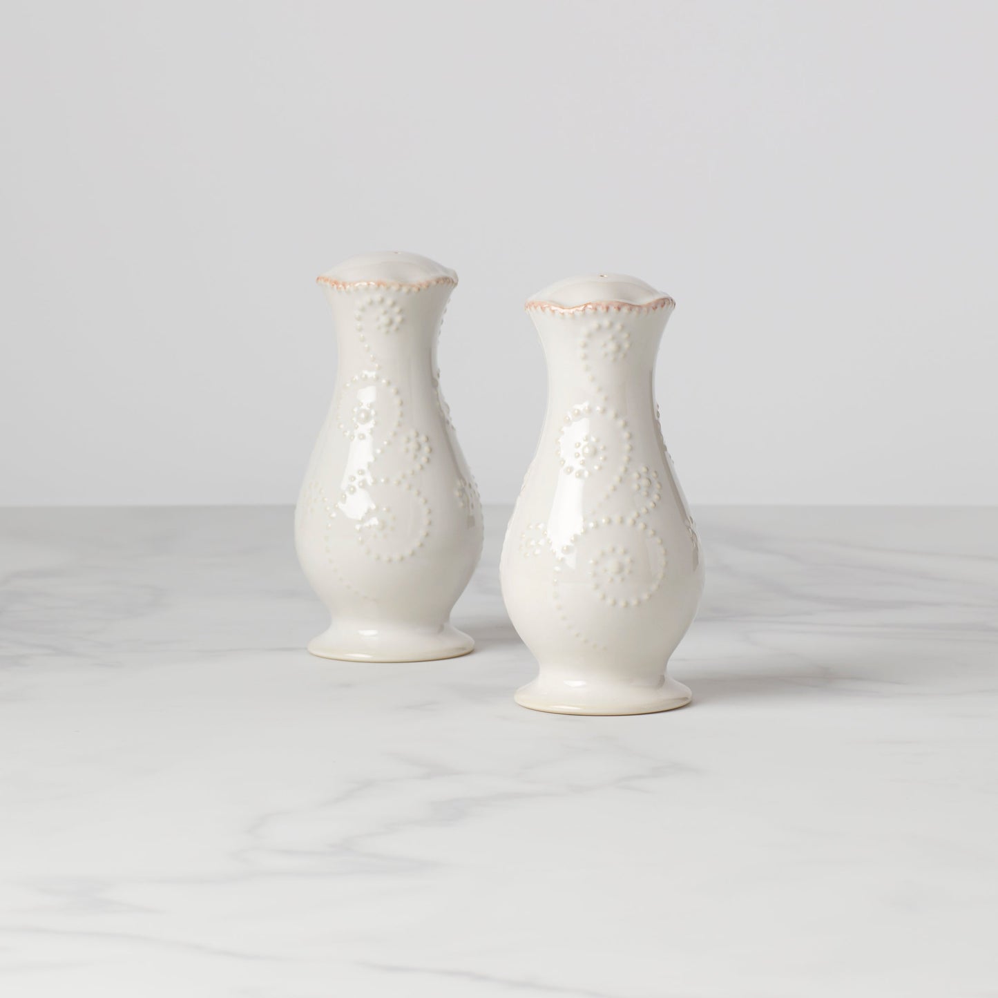 French Perle White Salt and Pepper Set