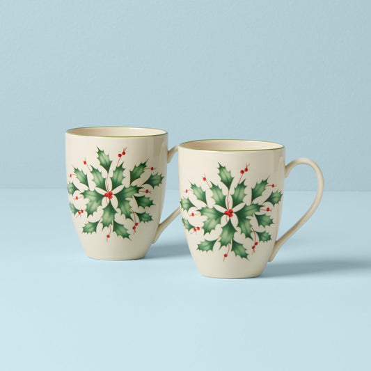 Hosting The Holidays 2-Piece Holly Mug Set