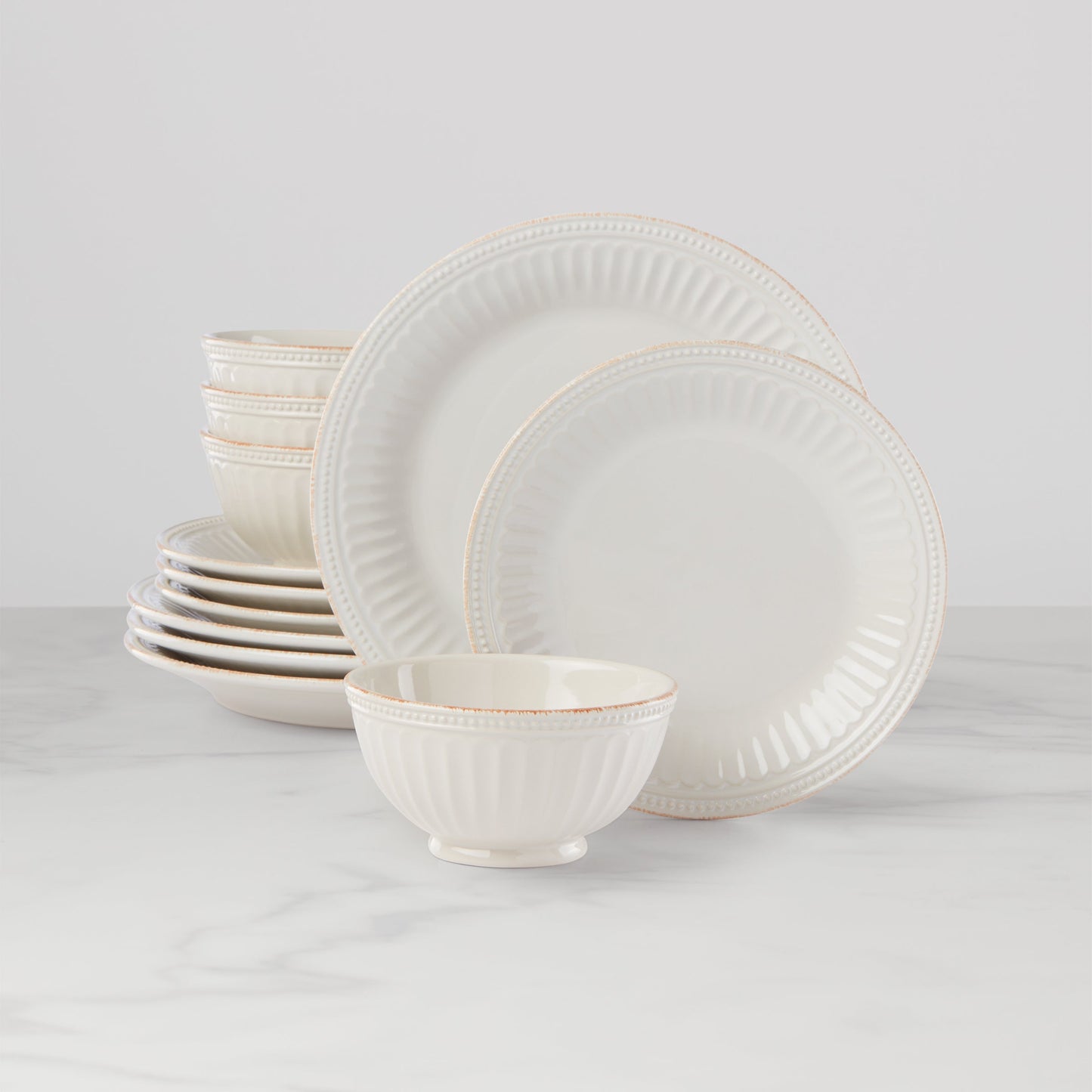 French Perle Groove 12-Piece Plate & Bowl Set