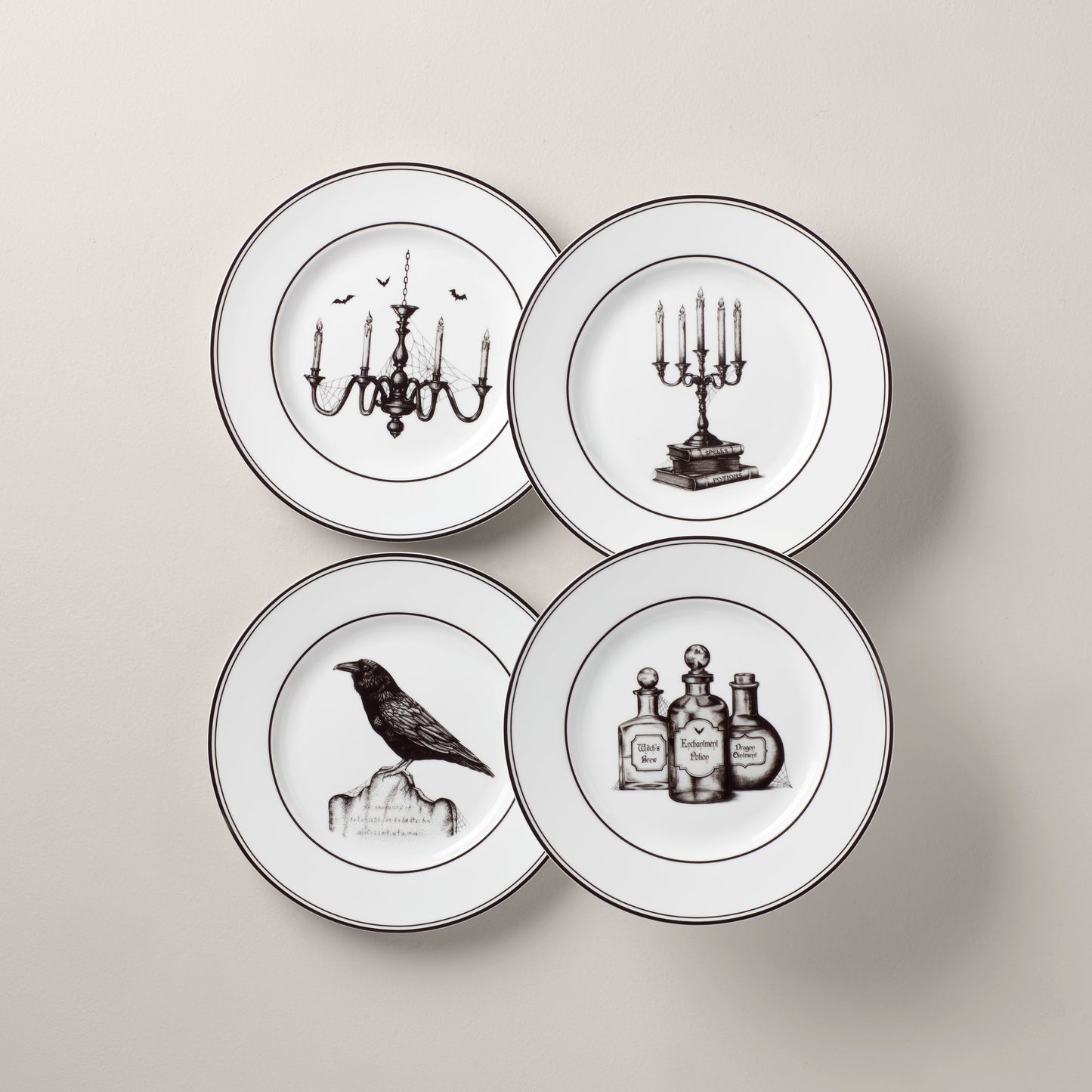 Vintage Halloween 4-Piece Dessert Plate Set