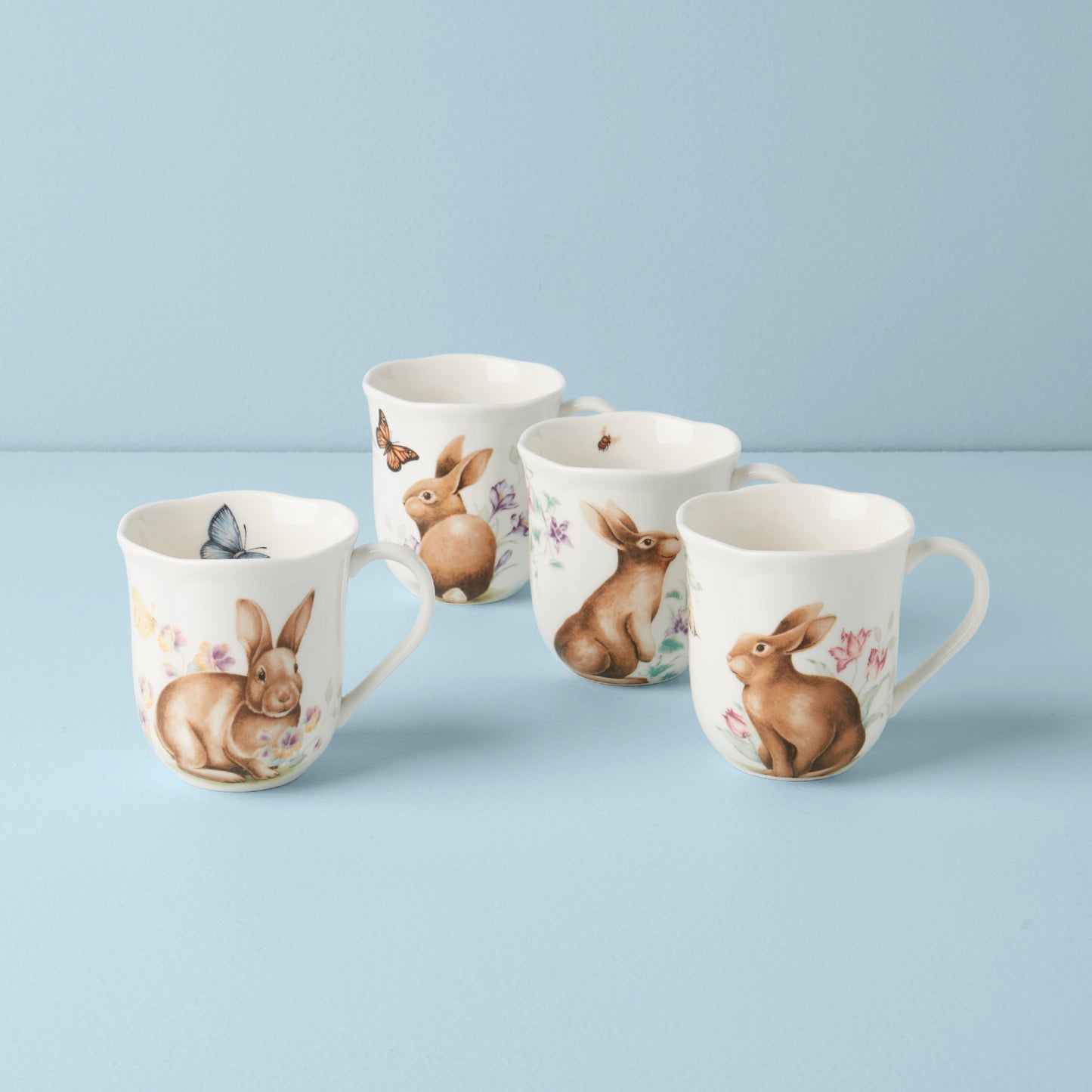 Butterfly Meadow Bunny Mugs, Set of 4