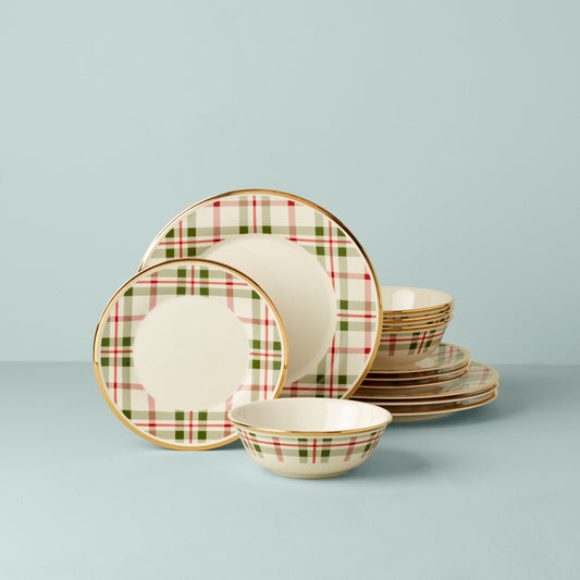 Holiday Plaid 12-Piece Dinnerware Set