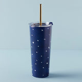 Blue Bay Dot Stainless Steel Tumbler With Straw